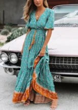 Deep V-neck Floral Boho Summer Dress