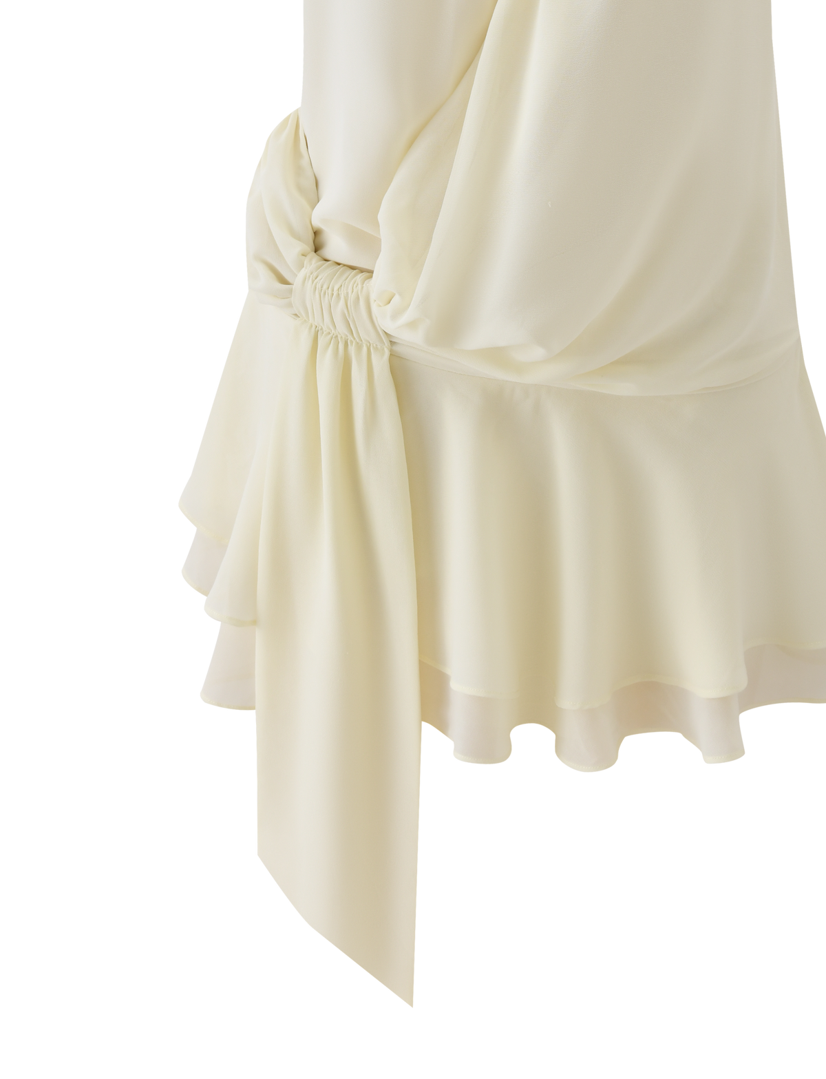 Halter O-Ring Plunge V-Neck Draped Knot Ruffle Tier Mini Dress
