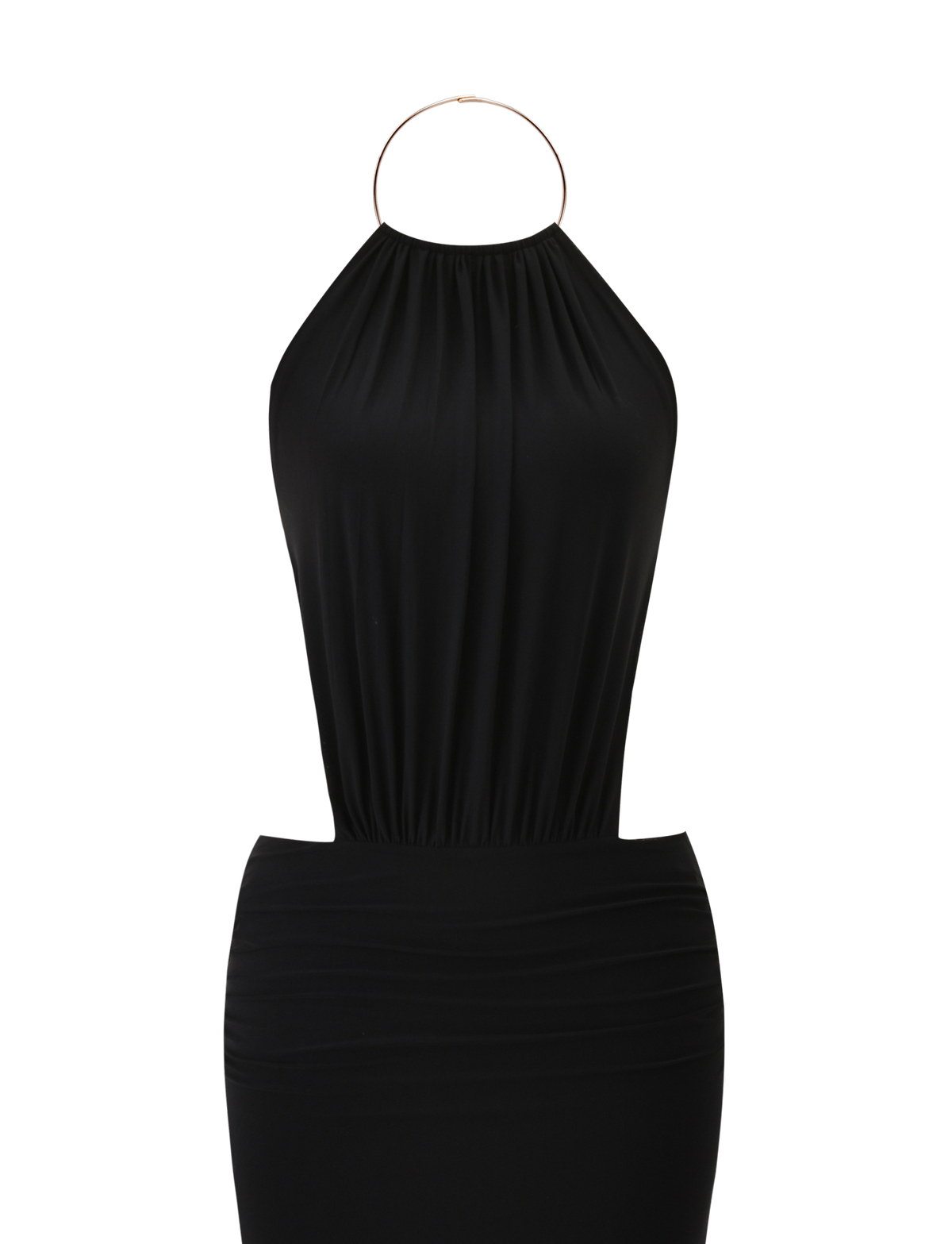 Halter Neck Side Waist Cutout Ruched Band Column Floor Length Maxi Dress