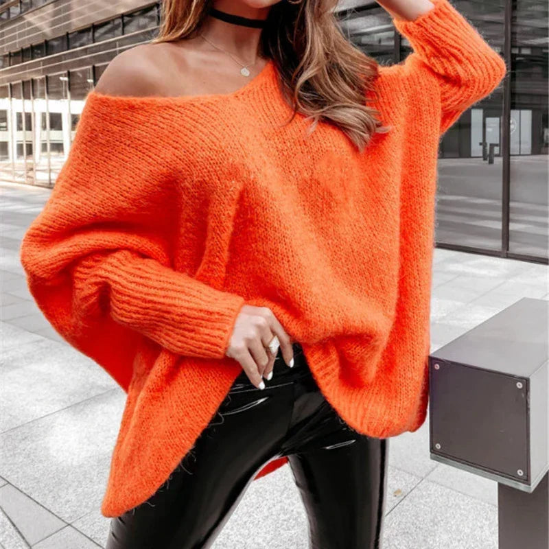 V - Neck Batwing Sleeve Y2k Sweater