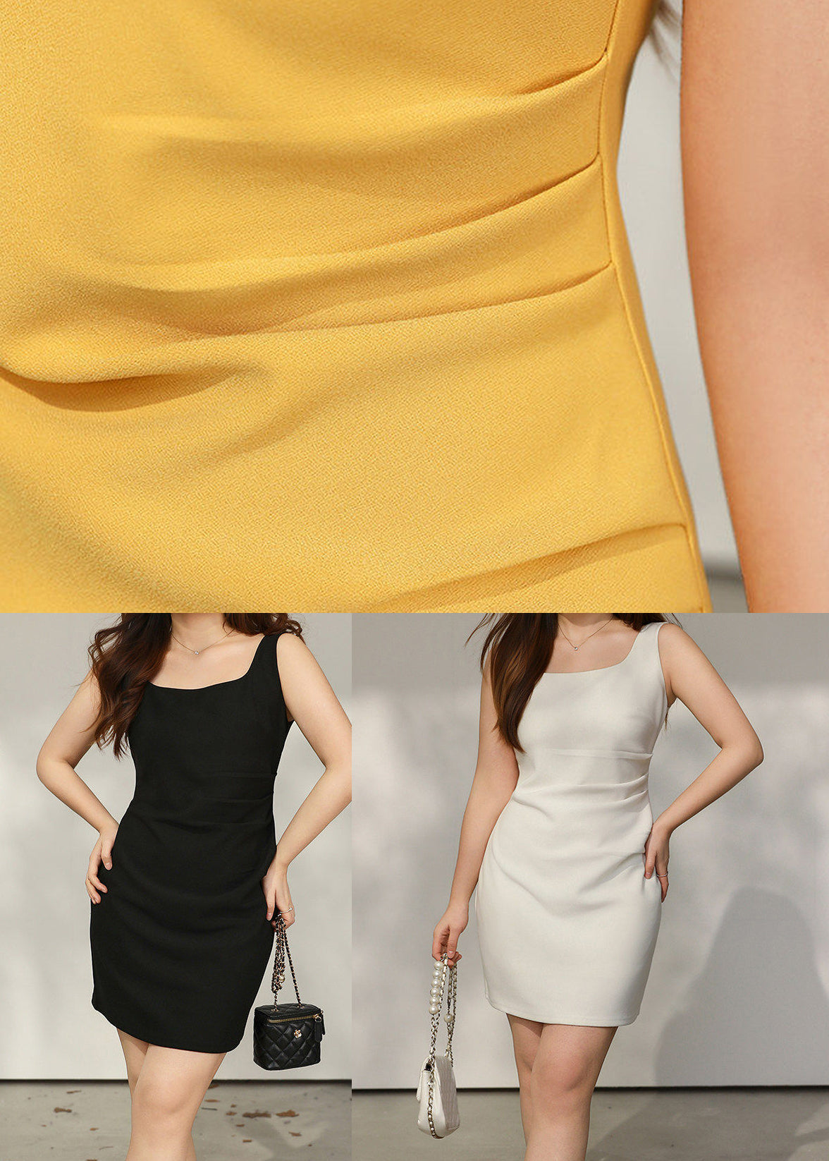 Square Neck Ruched Side Bodycon Mini Dress