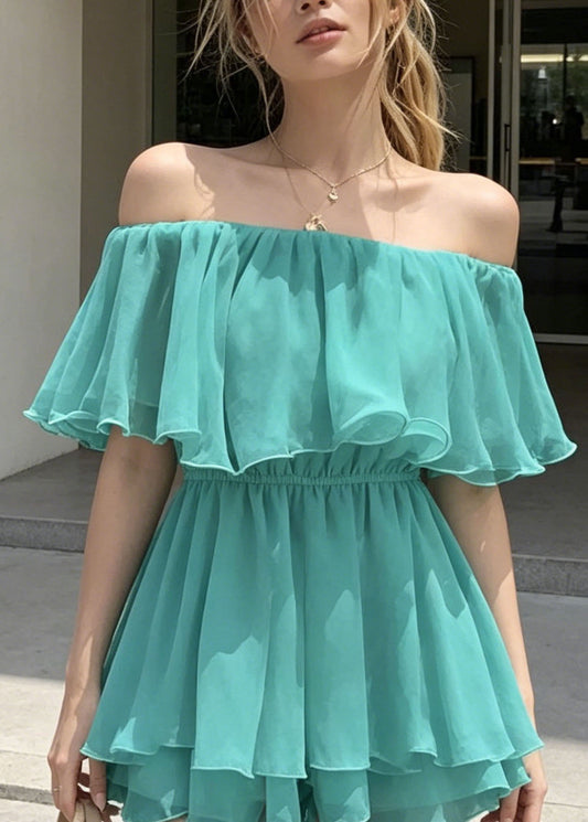 Off Shoulder Ruffle Tier Chiffon Elastic Waist Romper