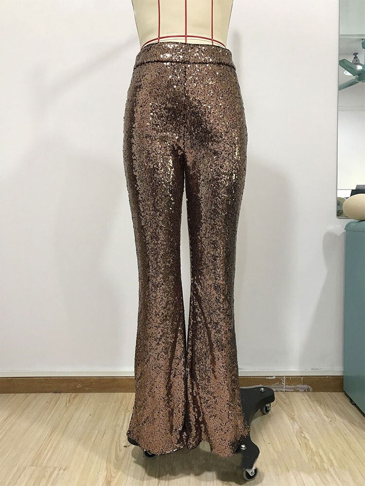 Sequin Paillette High Wasit Cropped Pants