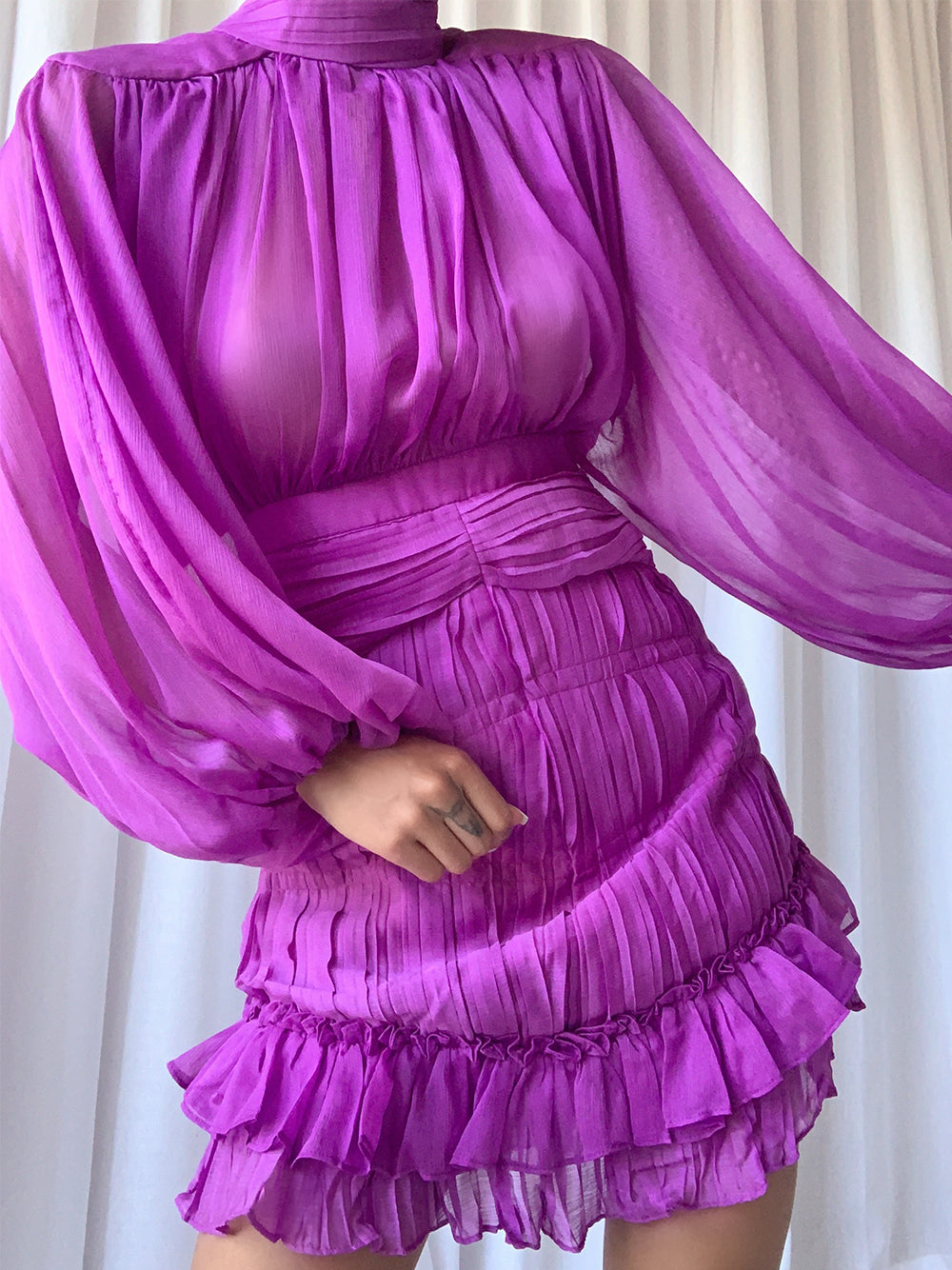 Halter Neck Cutout Waist Draped Satin Mini Dress