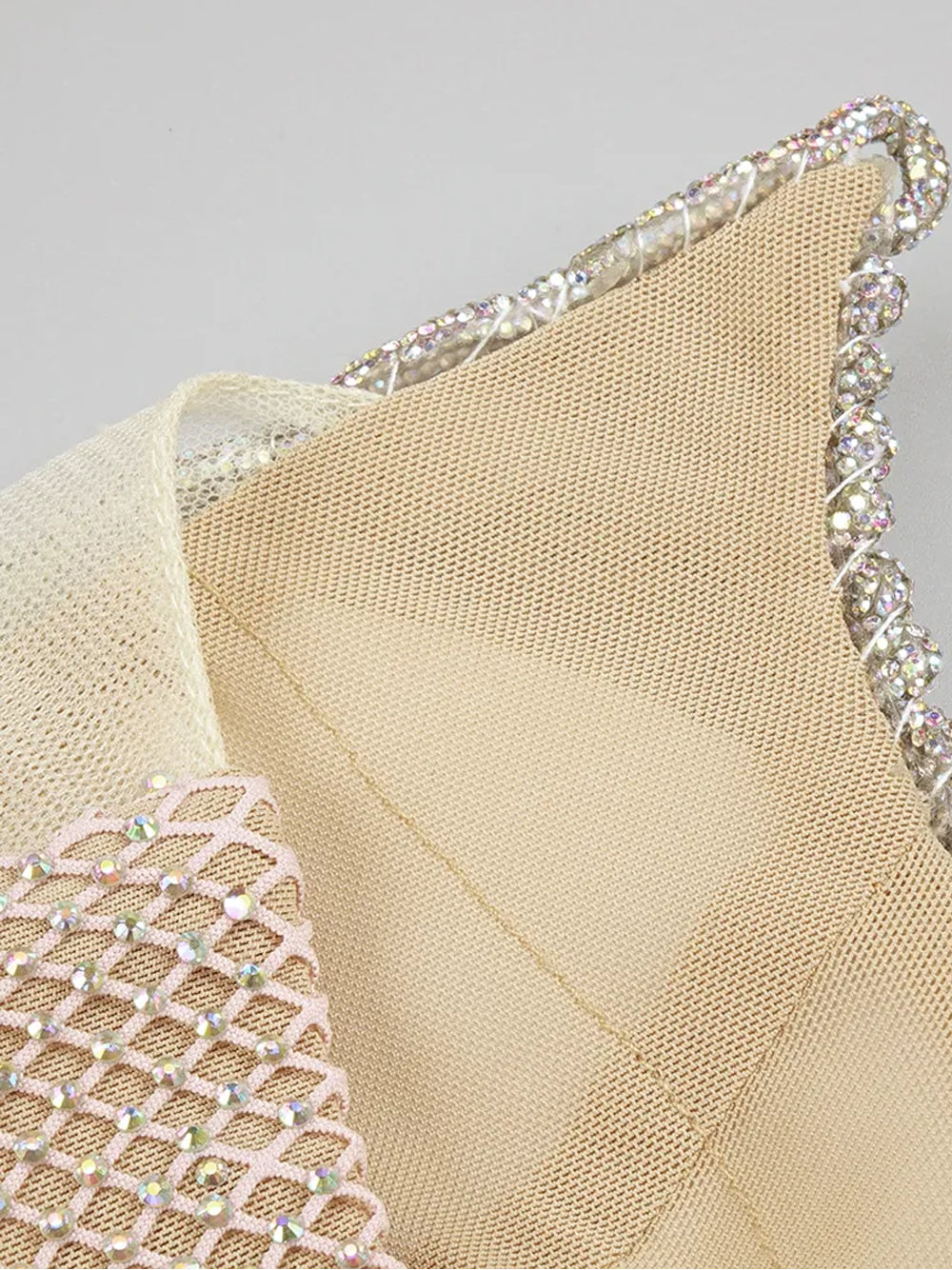 Sweetheart Corset Cage Boned Rhinestone Draped Mesh Mini Dress