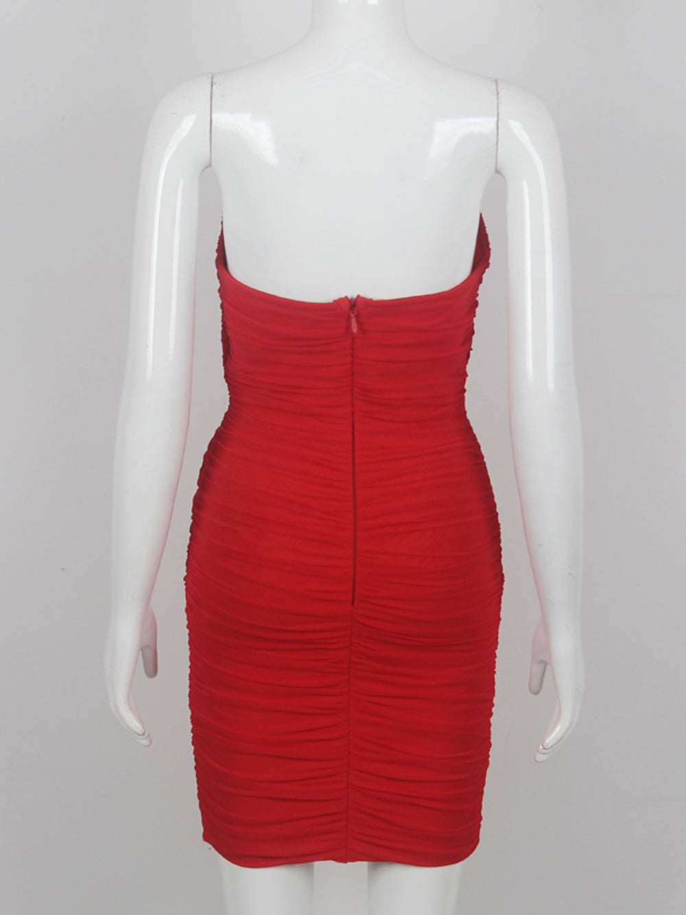 Halter Rosette Applique Deep Plunge Ruched Mesh Bodycon Mini Dress