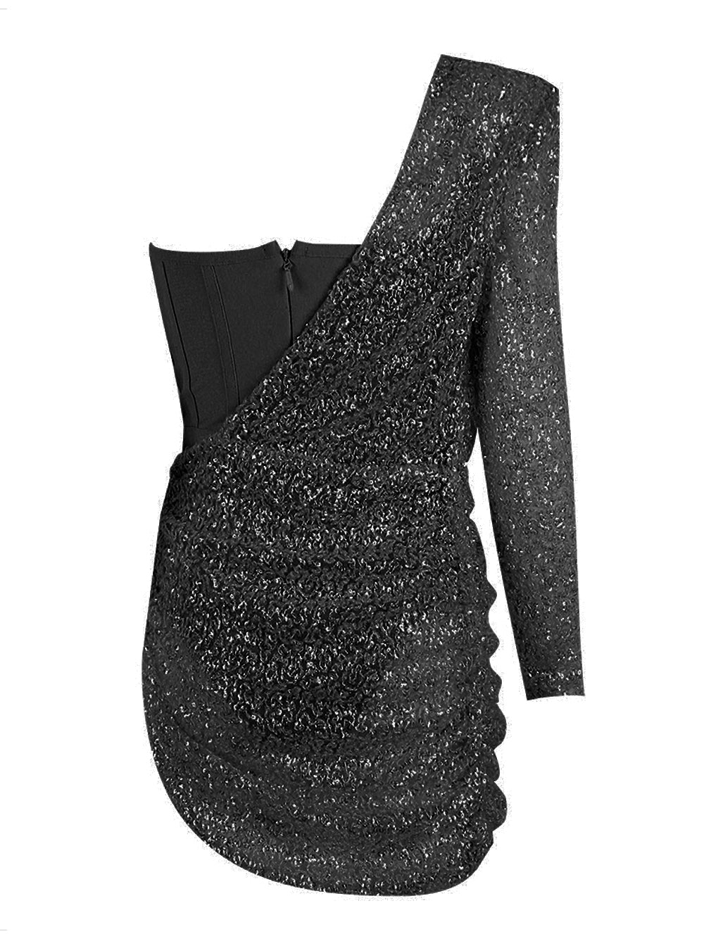 One Shoulder Long Sleeve Sequin Asymmetric Bustier Mini Dress