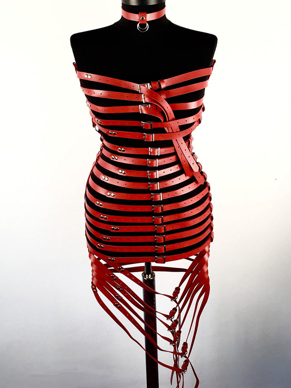 Stacked Buckle Strap Harness Mini Skirt Dress