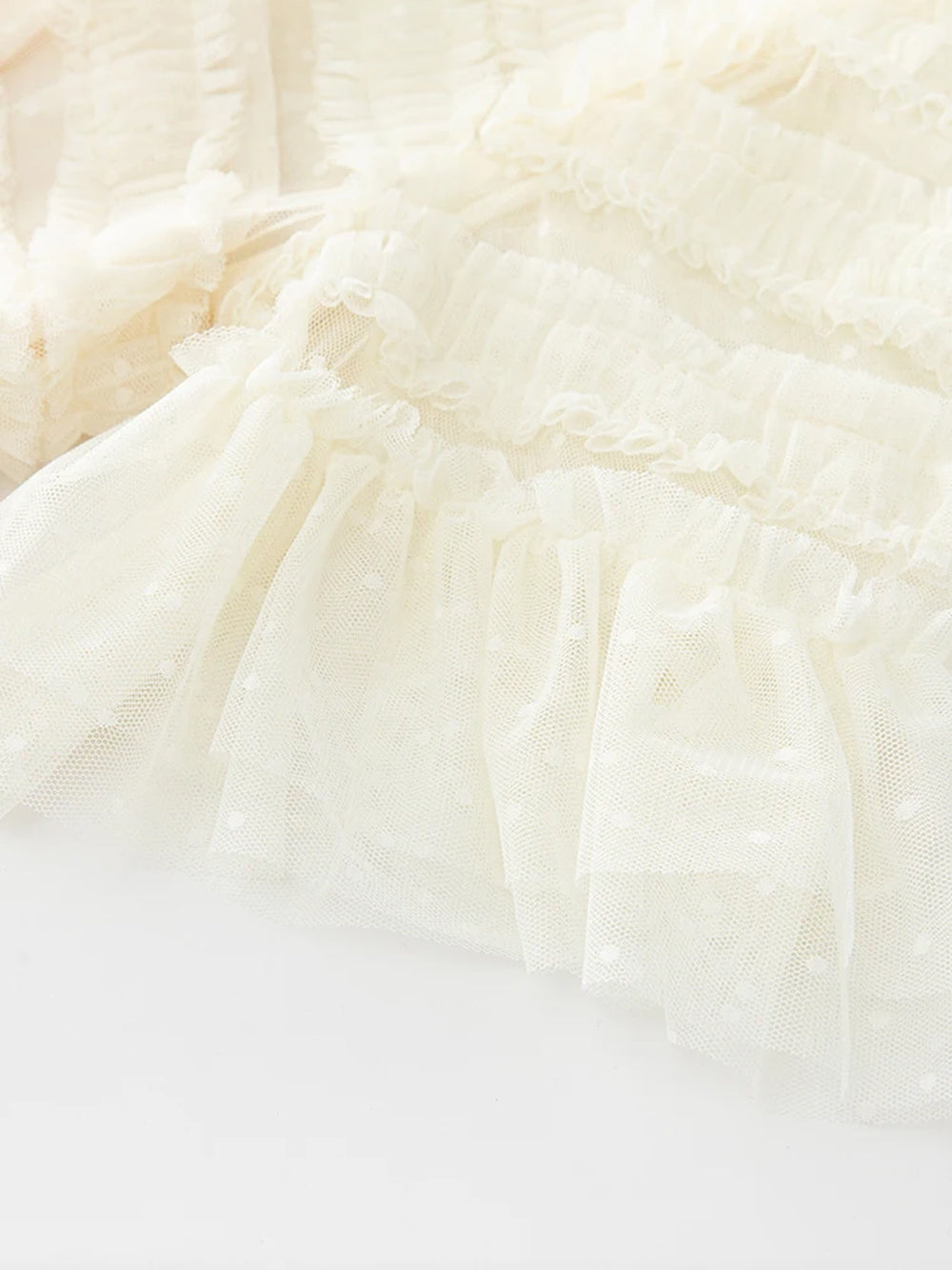 Crew Neck Horizontal Band Ruffled Point D Esprit Tiered Maxi Gown