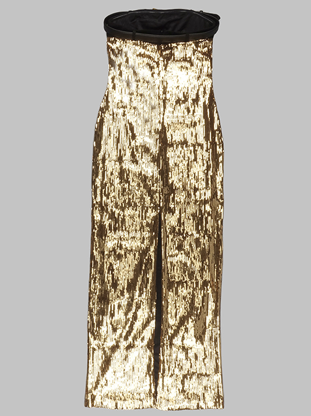 Strapless Buckle Bust Sequin Vertical Stripe Bodycon Midi Dress
