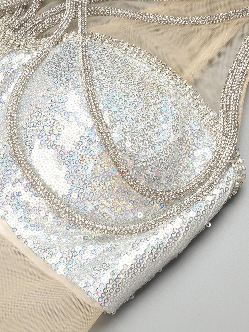 Strappy Sequin Bralette Fringe Waist High Slit Maxi Skirt Set