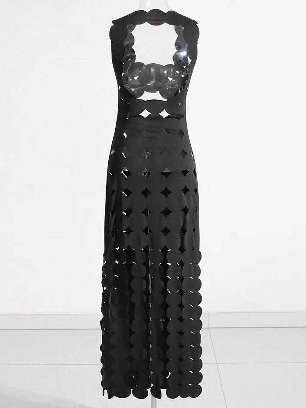 Black Strapless Applique Fringe Tiered Maxi Dress