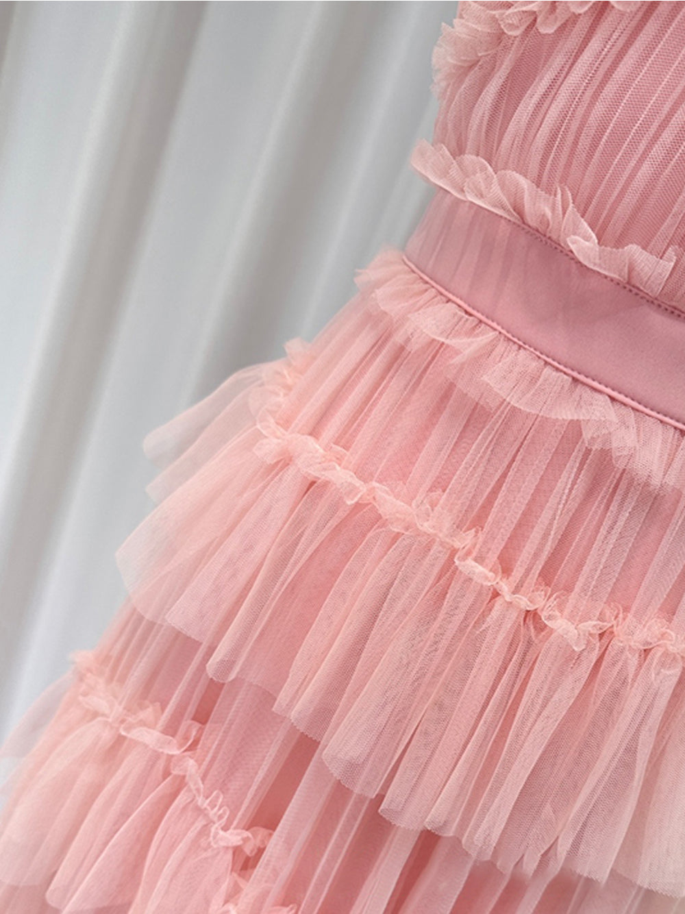 Ruffle Strap Tiered Tulle Maxi Gown