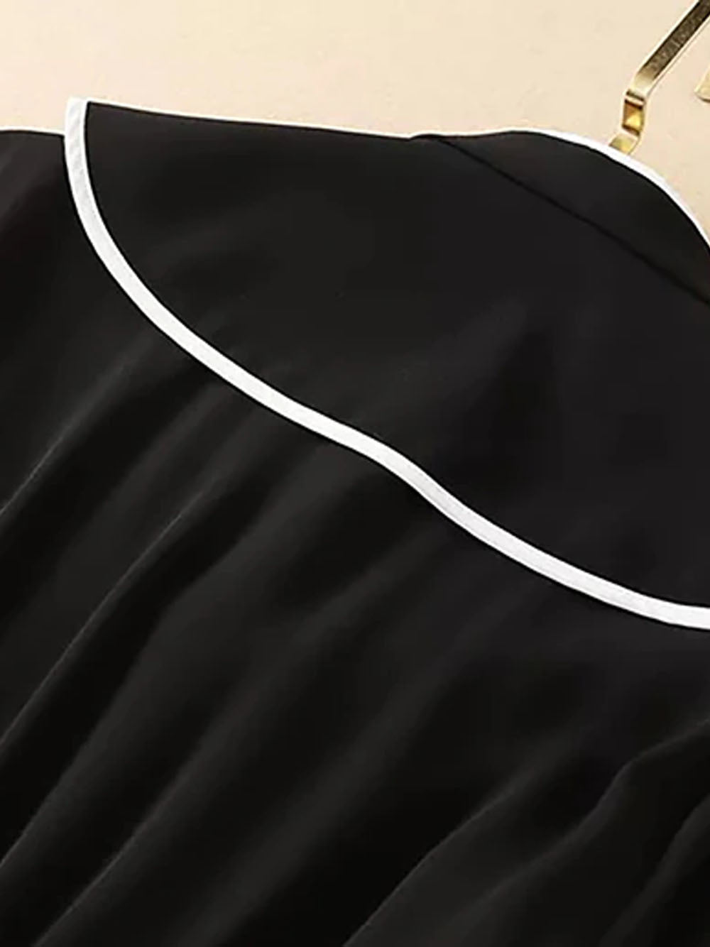 Mandarin Collar Contrast Piping Embroidered Bishop Sleeve Handkerchief Hem Midi Dress
