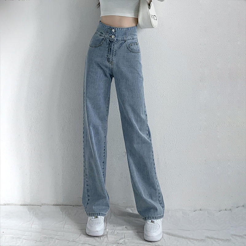 Hight Waist Blue White Wide Leg Comfy Jeans