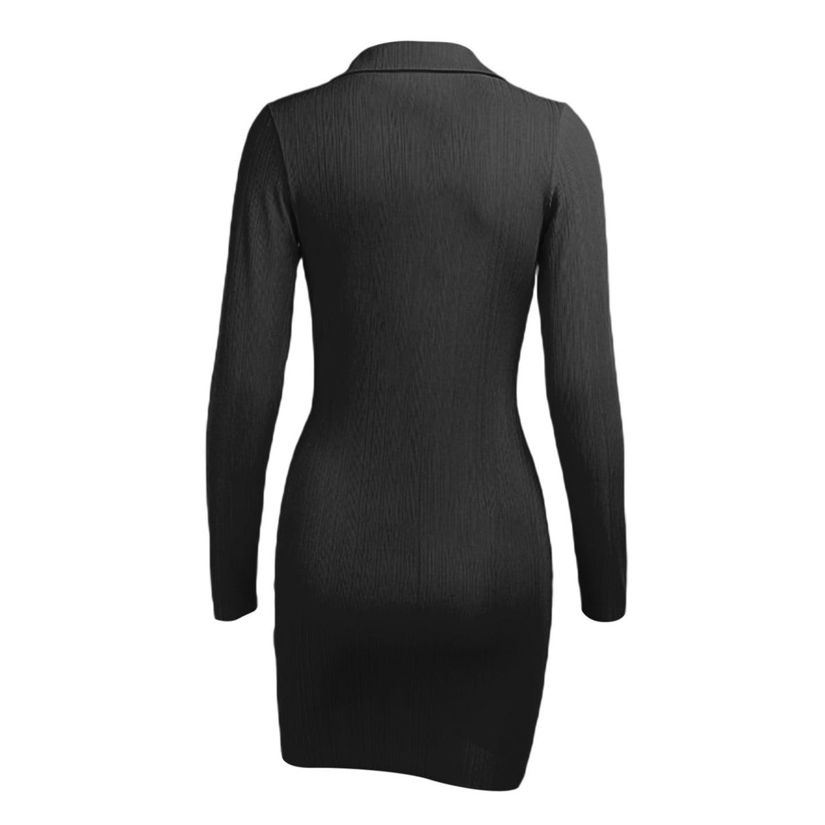 Plunging V-Neck Collar Twist Waist Ribbed Long Sleeve Mini Dress