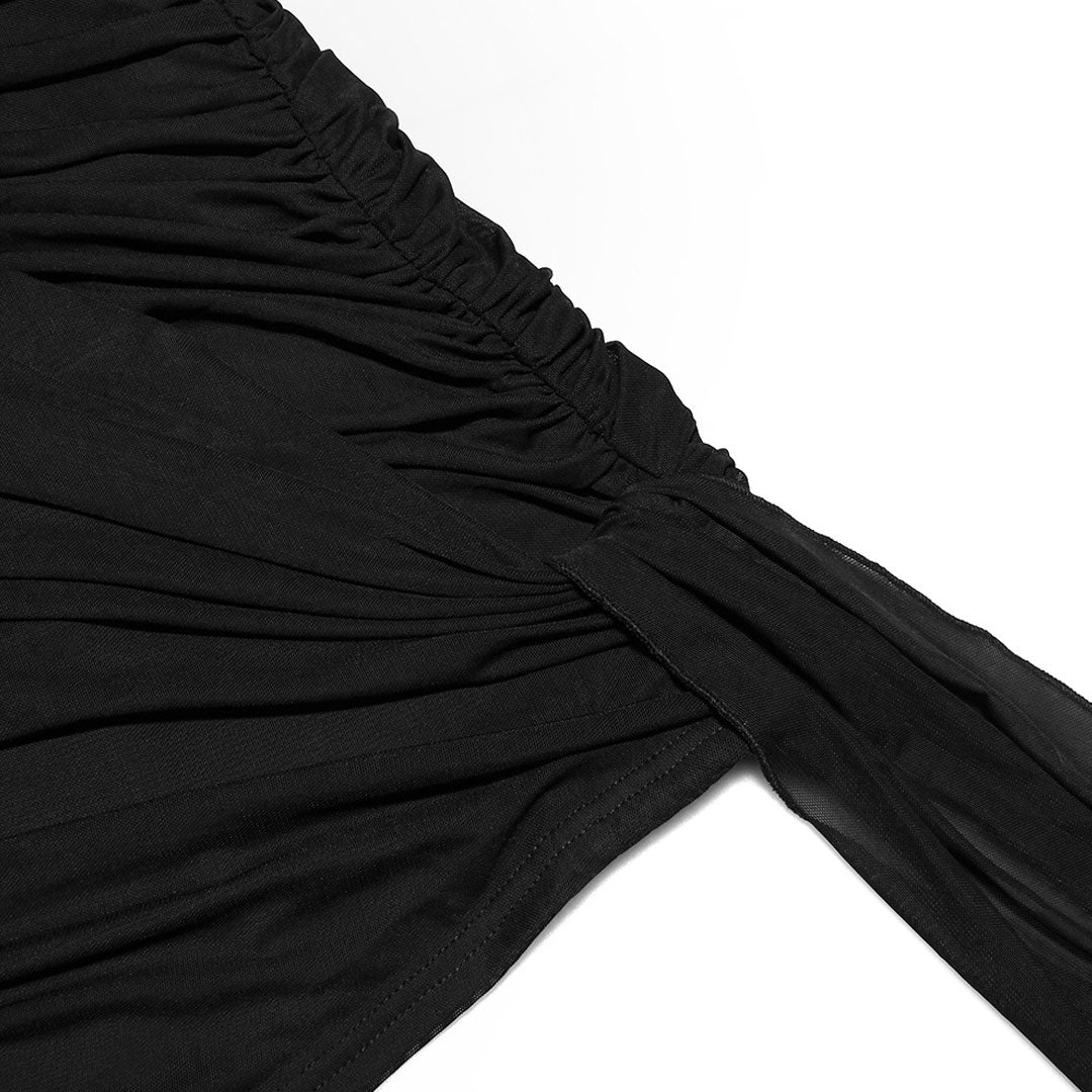 Long Sleeve Chest Cutout Side Ruched Draped Sash Bodycon Mini Dress