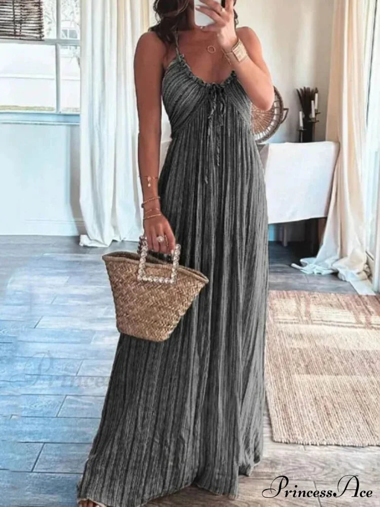Backless U-Neck Stylish Suspender Maxi Dress