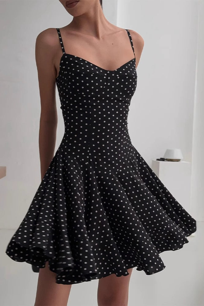 Black A-Line Cami Polka Dot Mini Dress