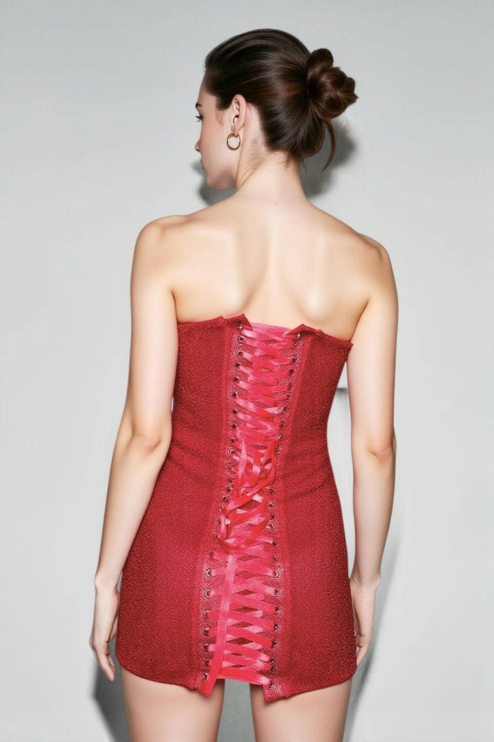 Strapless Sweetheart Glitter Grid Texture Bodycon Mini Dress