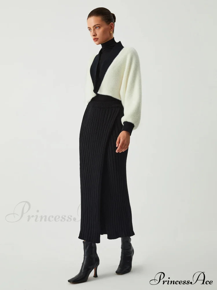 Contrast Trim Graceful Fuzzy Crop Cardigan