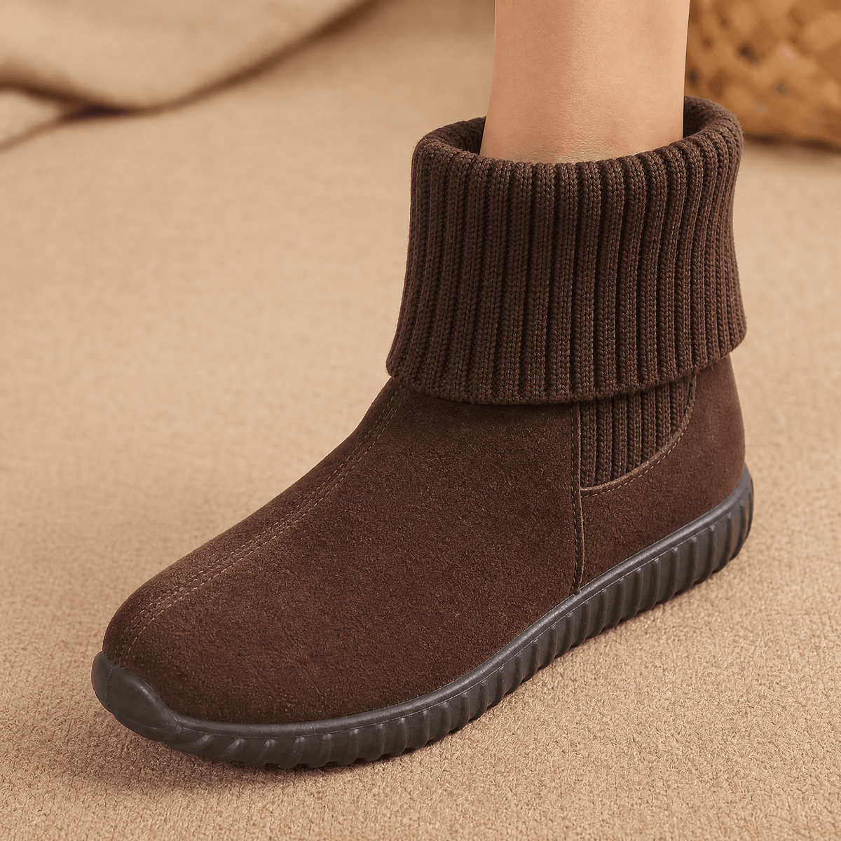 Women's Knit Cuff Suede Ankle Booties