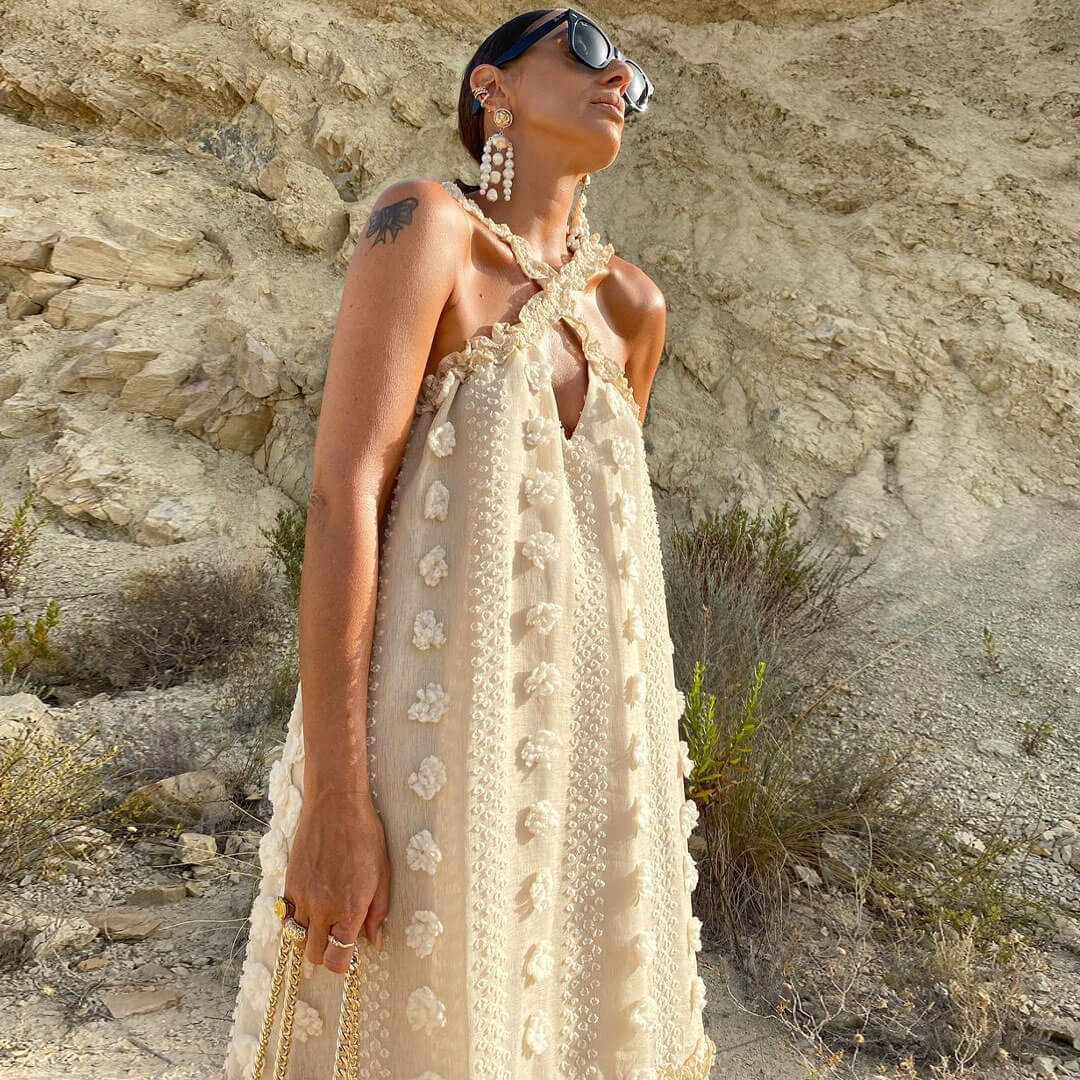 Floral Ruffle Cross Cutout Sleeveless Maxi Dress