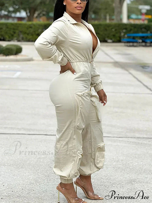 Deep V Shawl Collar Bishop Sleeve Jumpsuit