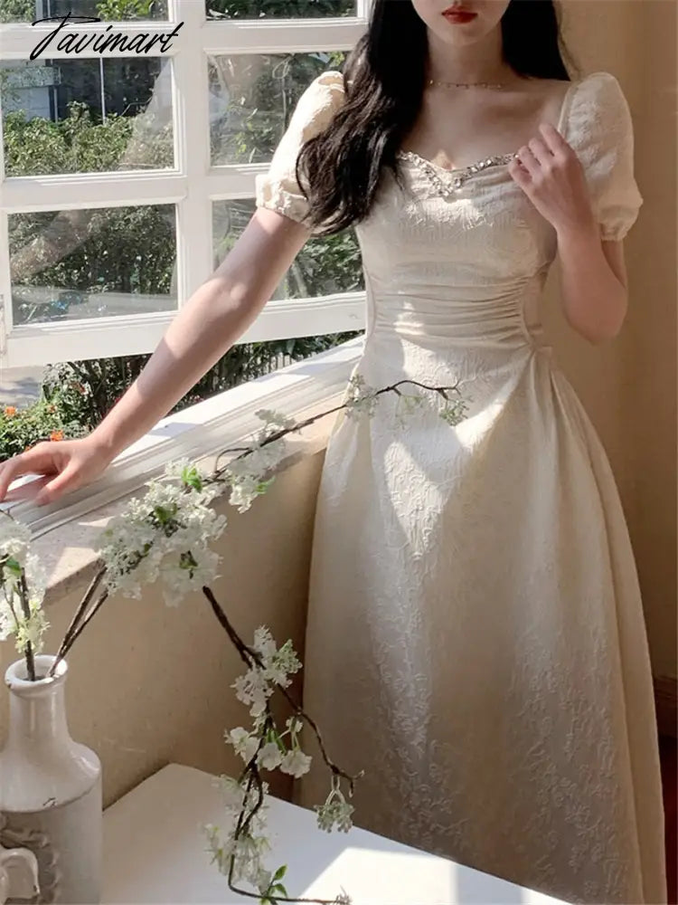 Elegant Midi Dresses Women Summer New Fashion Vintage Princess Evening Party A Line Korean Clothes Vestdios Female Dress