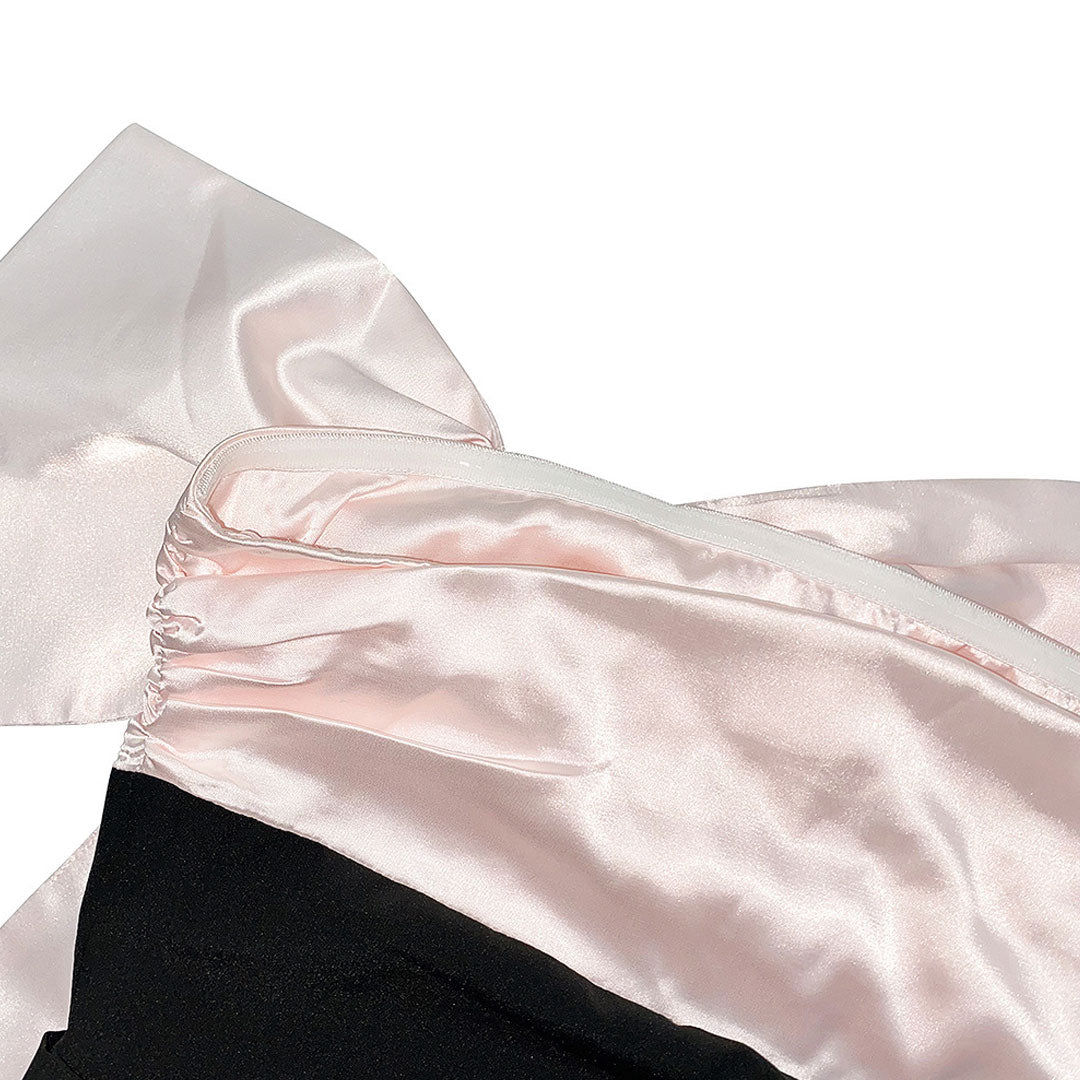 Contrast Bow Strapless Drape Mini Dress