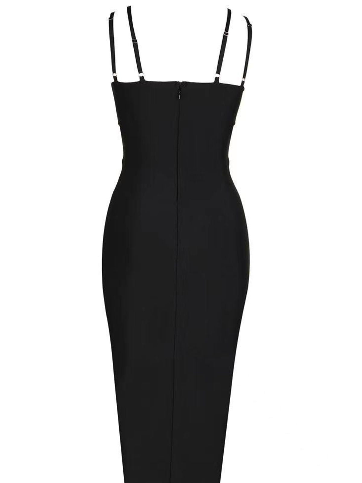 Sweetheart Double Strap Pearl Stud Scalloped Cup Side Cutout Bandage Midi Dress