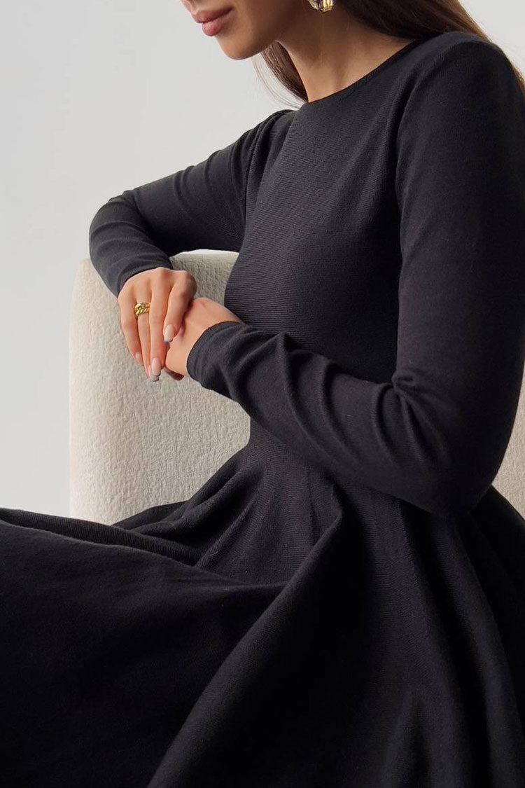 Crew Neck Long Sleeve Rib Knit Fit and Flare Sweater Mini Dress