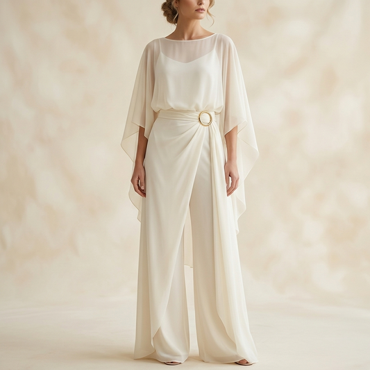Cape Sleeve Top and Wrap Pants Set for Women
