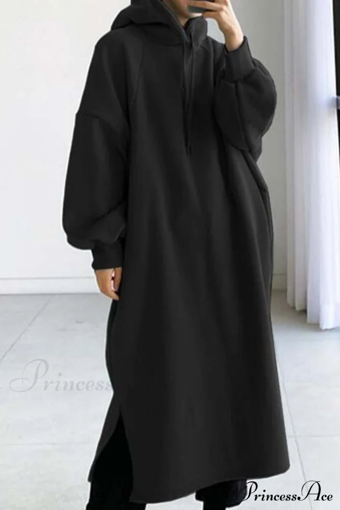 Hooded Sweatshirt Dress with Drop Shoulder