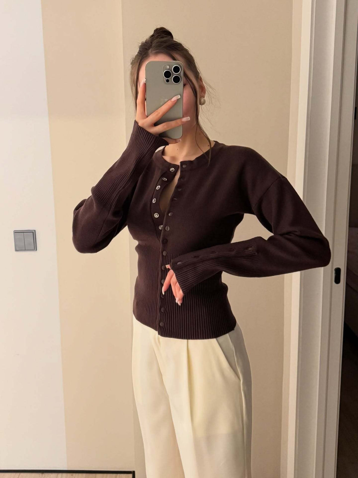 Luna Snap-Detail Ribbed Knit Cardigan