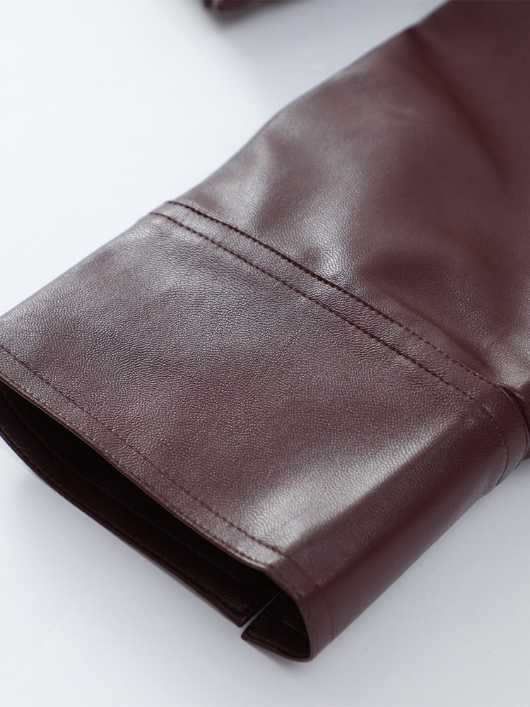 Jesse Burgundy Faux Leather Cropped Jacket