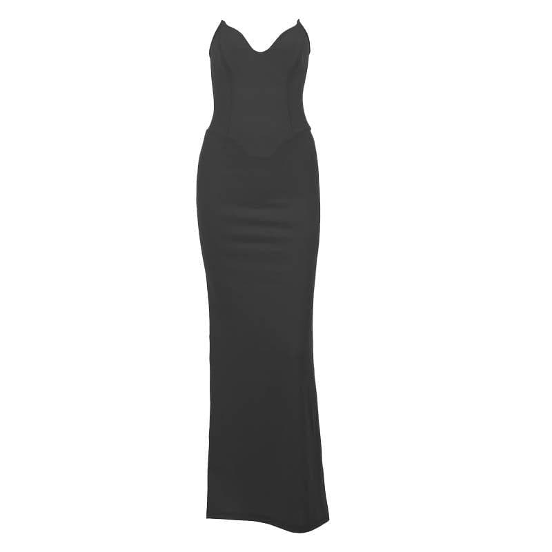 Sweetheart Neck Spaghetti Strap Corset Bodice Pointed Waist Bodycon Maxi Dress
