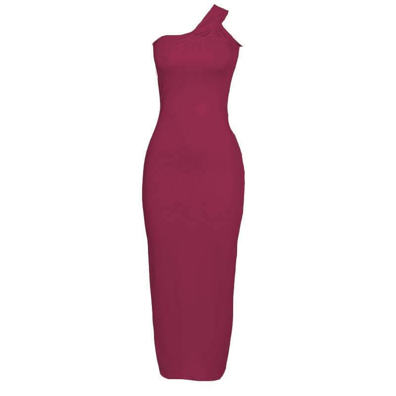 One Shoulder Twisted Knot Strap Ribbed Bodycon Maxi Dress