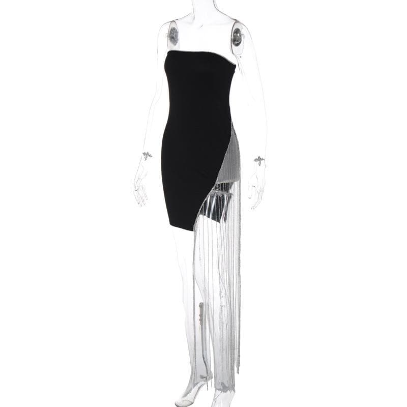 Strapless Side Chain Fringe Hem Bodycon Mini Dress