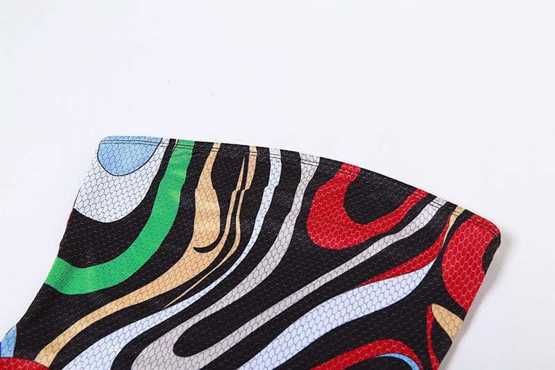 Strapless Abstract Swirl Print Mesh Bodycon Mini Dress