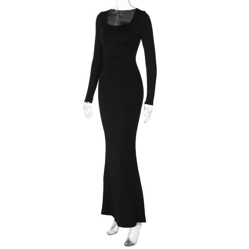 Scoop Neck Long Sleeve Mermaid Trumpet Stretch Bodycon Gown