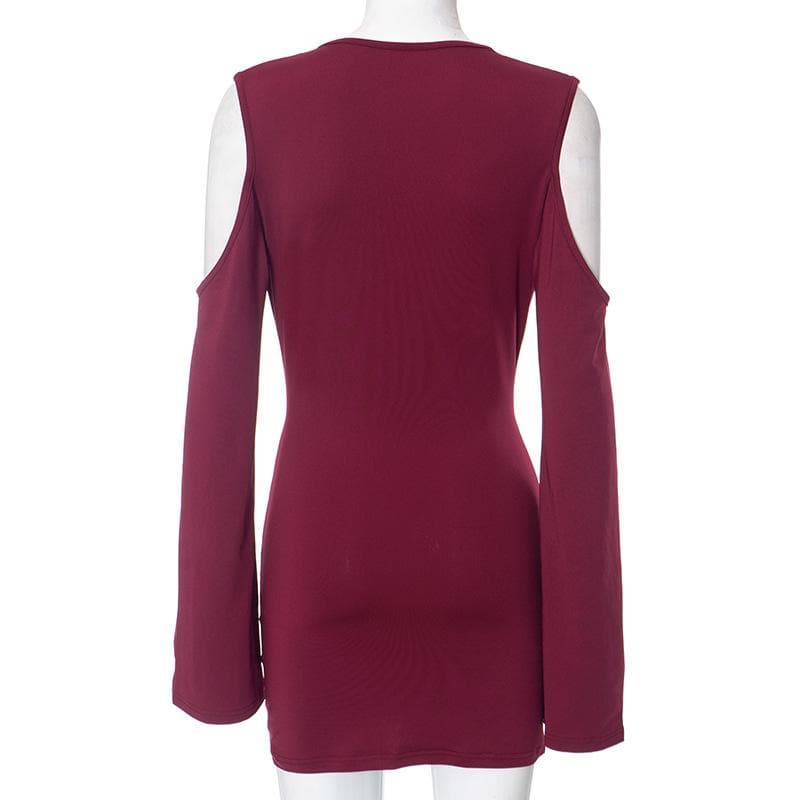 Cowl Neck Cold Shoulder Long Sleeve Bodycon Mini Dress