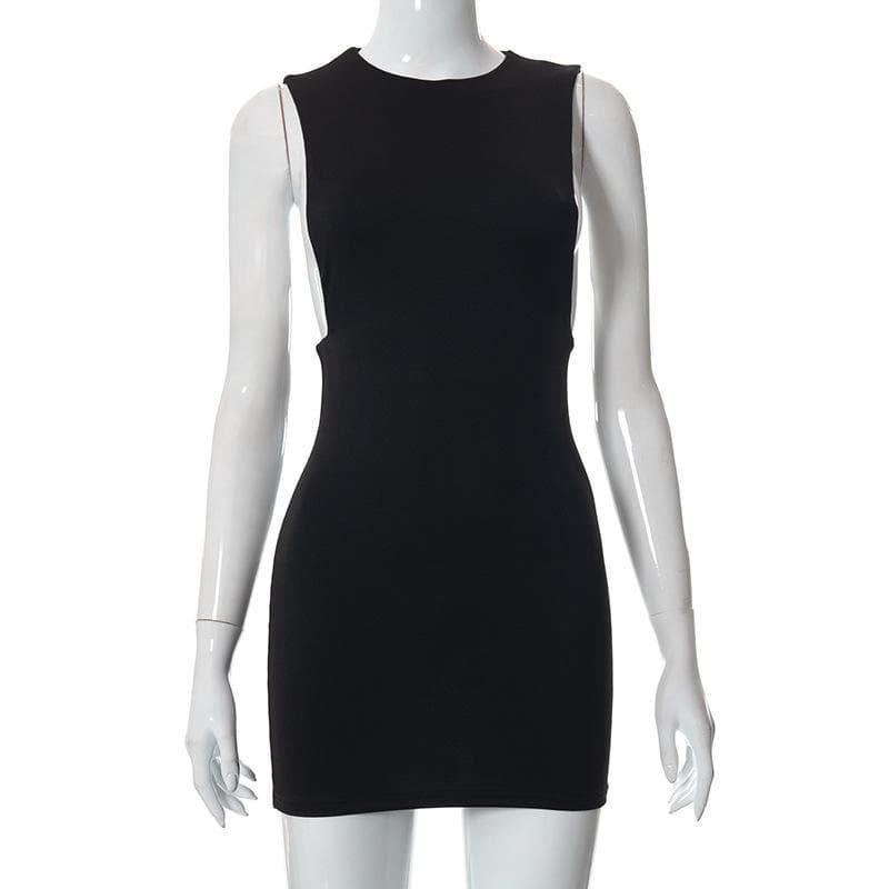 Crew Neck Side Cutout Sleeveless Bodycon Mini Dress