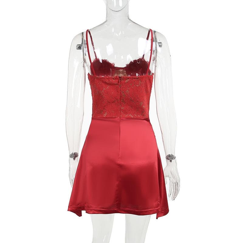 Lace Corset Bodice Sweetheart Spaghetti Strap Satin Mini Dress
