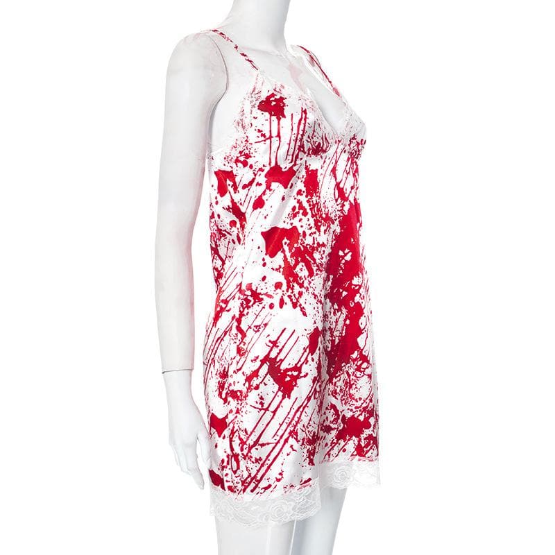 Lace Trim V Neck Splatter Print Cami Slip Mini Dress