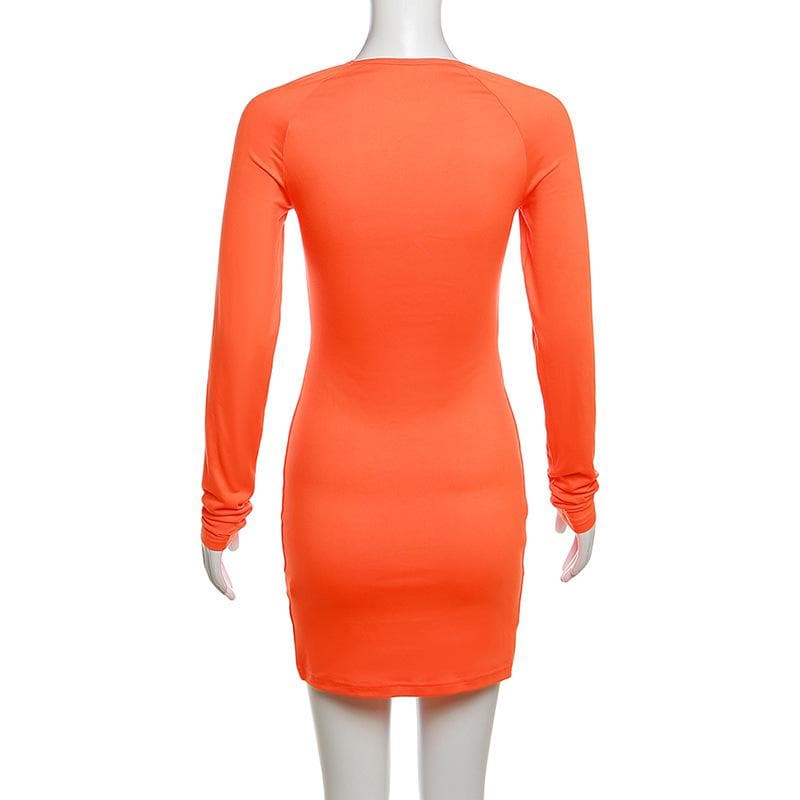 Square Neck Corset Seam Piped Long Sleeve Bodycon Mini Dress