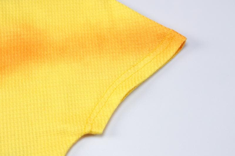 Ribbed Knit Tie Dye Gradient Mock Neck Short Sleeve Mini Dress