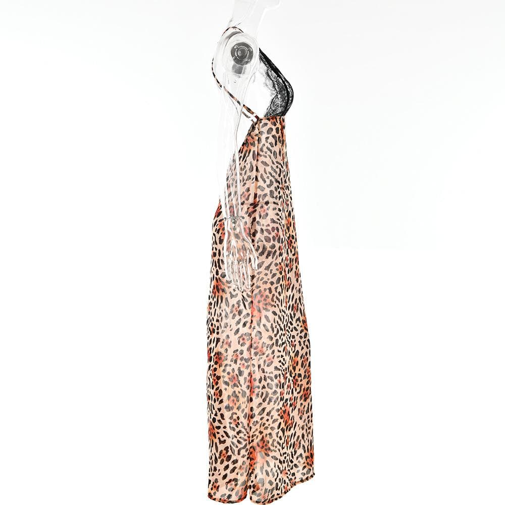 Lace Bodice Plunge V Neck Abstract Floral Maxi Dress