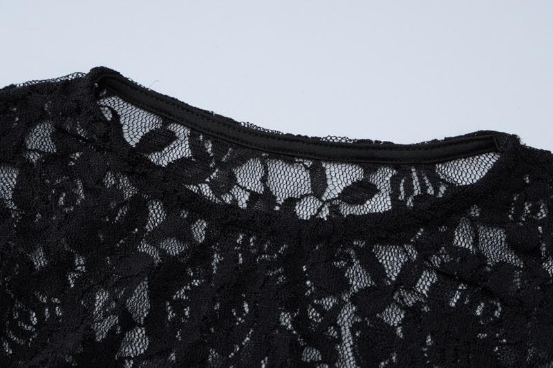 Floral Lace Long Sleeve Crewneck Sheer Bodycon Maxi Dress