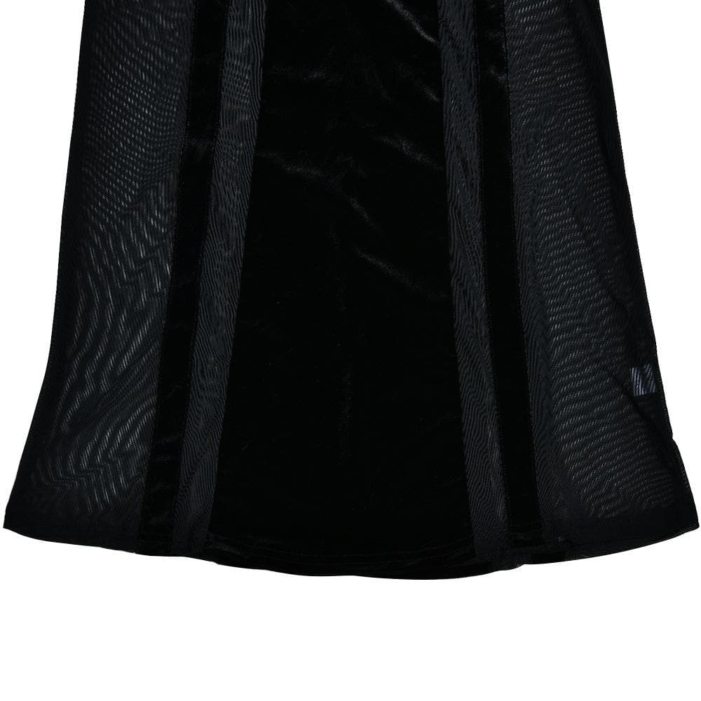 Mesh Patchwork Velvet Paneled Long Sleeve Maxi Dress